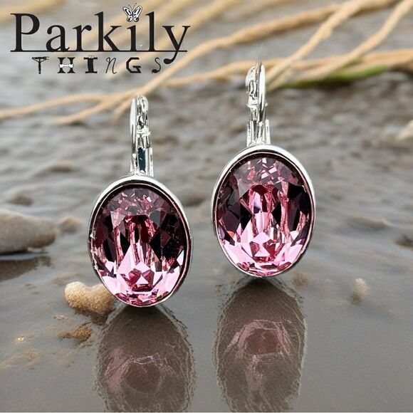 Handcrafted earrings with light rose Swarovski crystal - Picture 1 of 5